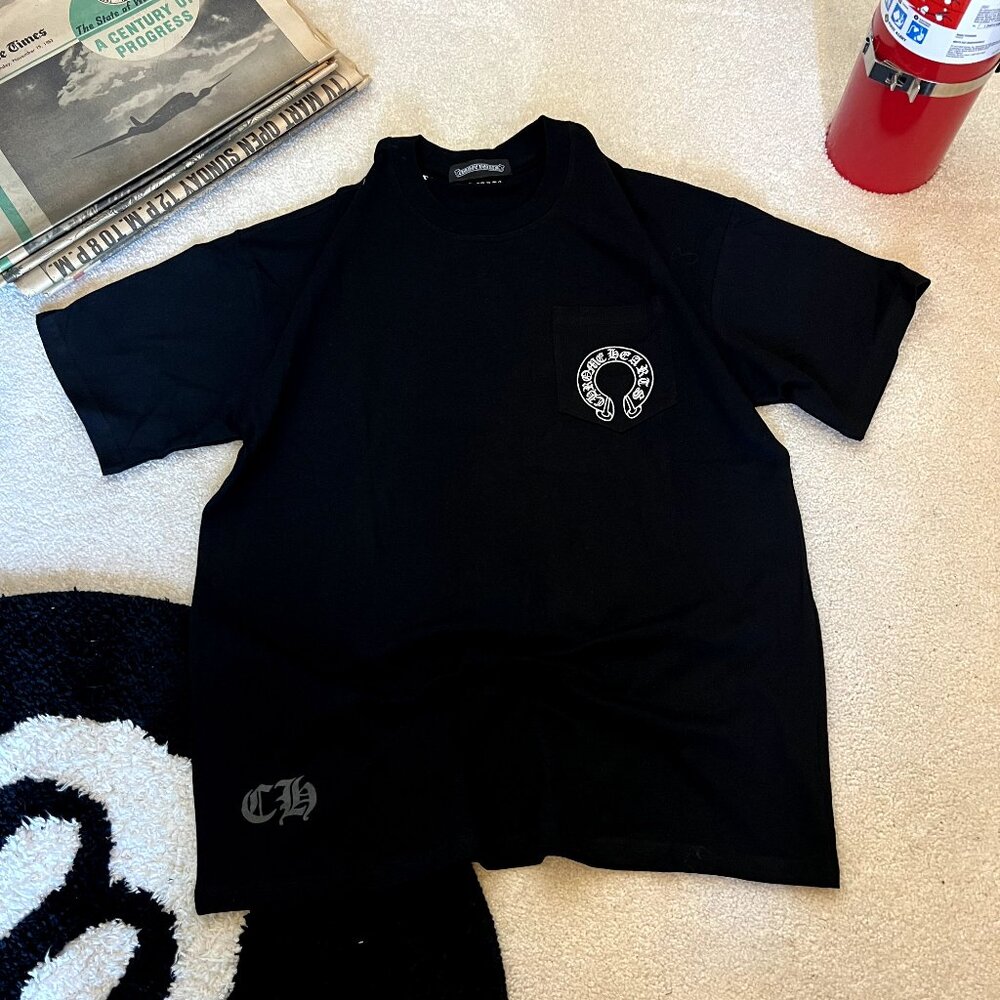 Chrome Hearts black T shirt with white logos